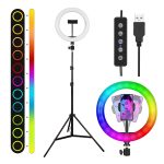 26CM-1 RGB 10inch Light Big Circle Portable with Phone Holder LED Fill Ring Light USB Rechargeable Remote Control