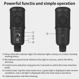 BM-66 192KHz/24bit USB Condenser Microphone Desktop For Laptop Recording Karaoke YouTube with Headphone Monitoring